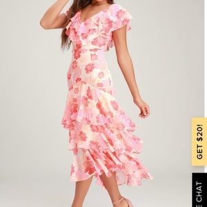 Alison Pink Multi Floral Print Ruffled Midi Dress